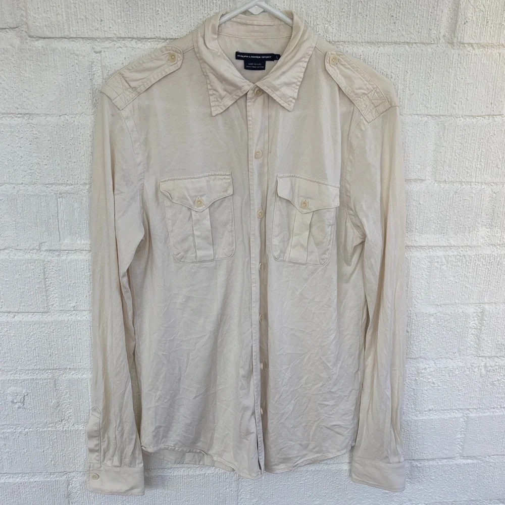 Ralph Lauren Sport Off White Button-Up Polo Cotton Long Sleeve Shirt sz L